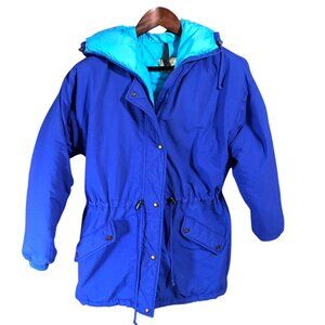 L.L. Bean Women's Down Coat Large? Hooded Winter Jacket Blue Nylon Coat
